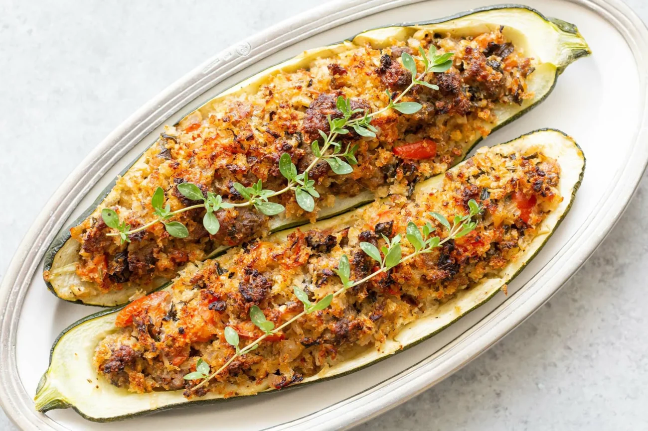 Sausage Stuffed Zucchini Boats