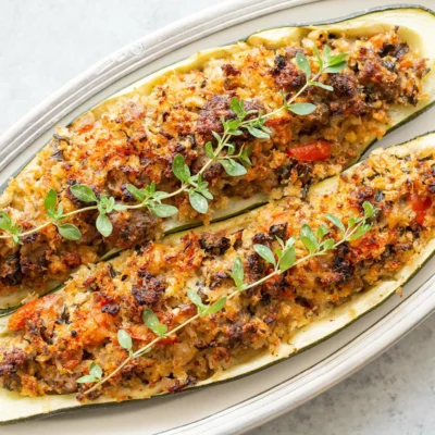 Sausage Stuffed Zucchini Boats