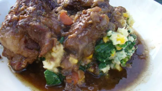 Savory Braised Oxtails with Garlic Spinach