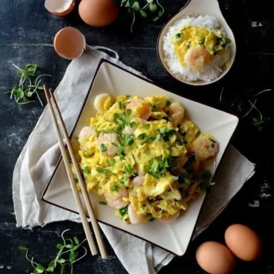 Savory Egg And Prawn Stir-Fry With Crisp Cucumbers