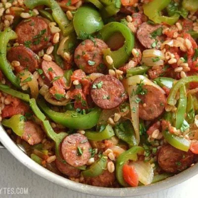 Savory Smoked Sausage With Roasted Bell Peppers And Tomatoes Recipe