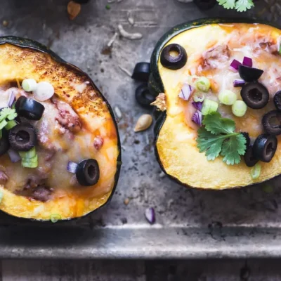 Savory Turkey Chili-Stuffed Acorn Squash Recipe