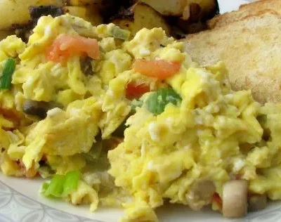 Scrambled Eggs With Scallions And Mushrooms