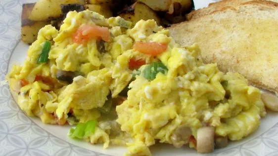 Scrambled Eggs With Scallions And Mushrooms