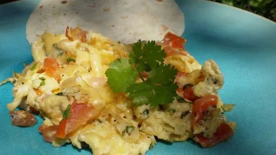 Scrambled Eggs With Tomato, Cheddar And