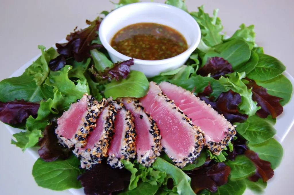 Sesame Crusted Tuna Steak On Arugula