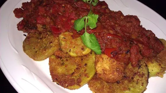 Shallow Fried Eggplant With Tomato Chutney