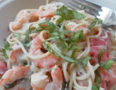 Shrimp And Pasta In A Basil Cream Sauce