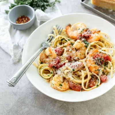 Shrimp Linguine With Basil Garlic Butter