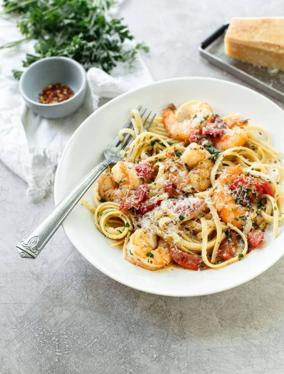 Shrimp Linguine With Basil Garlic Butter