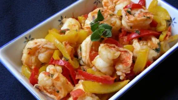 Shrimp With Red And Yellow Peppers