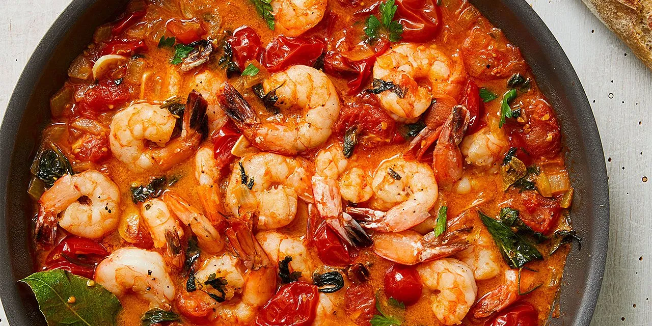 Shrimps And Cherry Tomatoes En