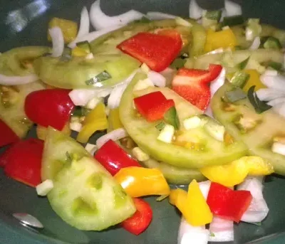 Sizzling Green Tomato Stir-Fry With Onions And Peppers