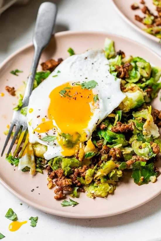 Sizzling Spicy Pork and Brussels Sprout Bowls