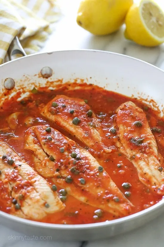 Skillet Fish Fillet With Tomatoes, White Wine And Capers