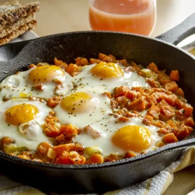 Skillet Sweet Potato Chicken Hash With Eggs