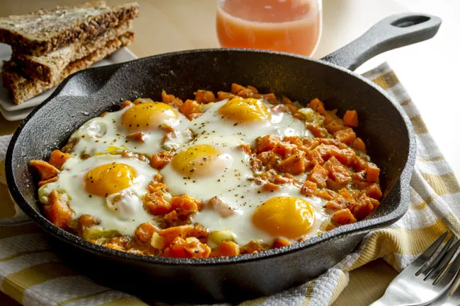 Skillet Sweet Potato Chicken Hash With Eggs