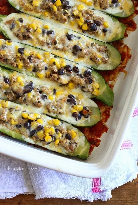 Southwestern Turkey Stuffed Zucchini Boats