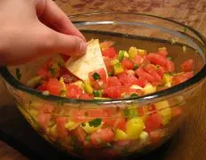 Spicy Cayenne Chips With Refreshing Watermelon And Peach Salsa