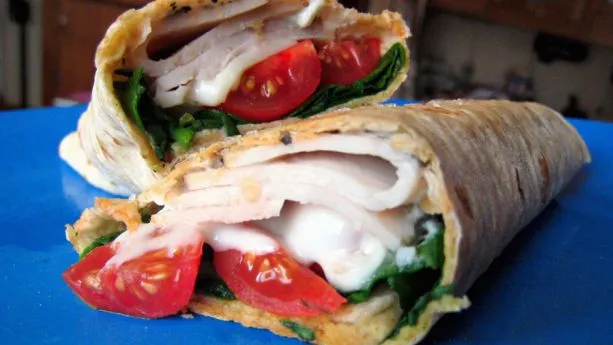 Turkey and Swiss Cheese Wrap with Garden-Fresh Basil