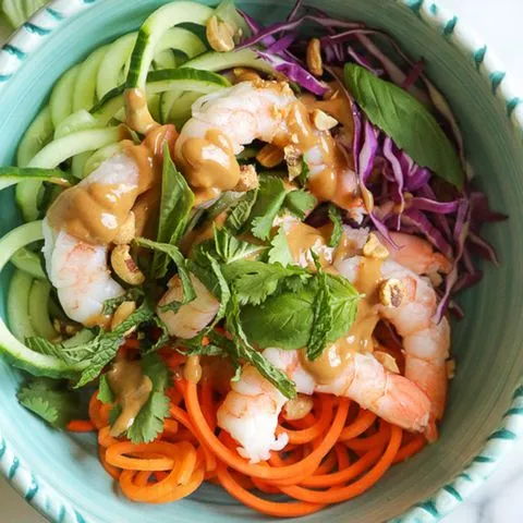 Vietnamese-Inspired Spiralized Veggie Bowl with Creamy Hoisin Peanut Dressing