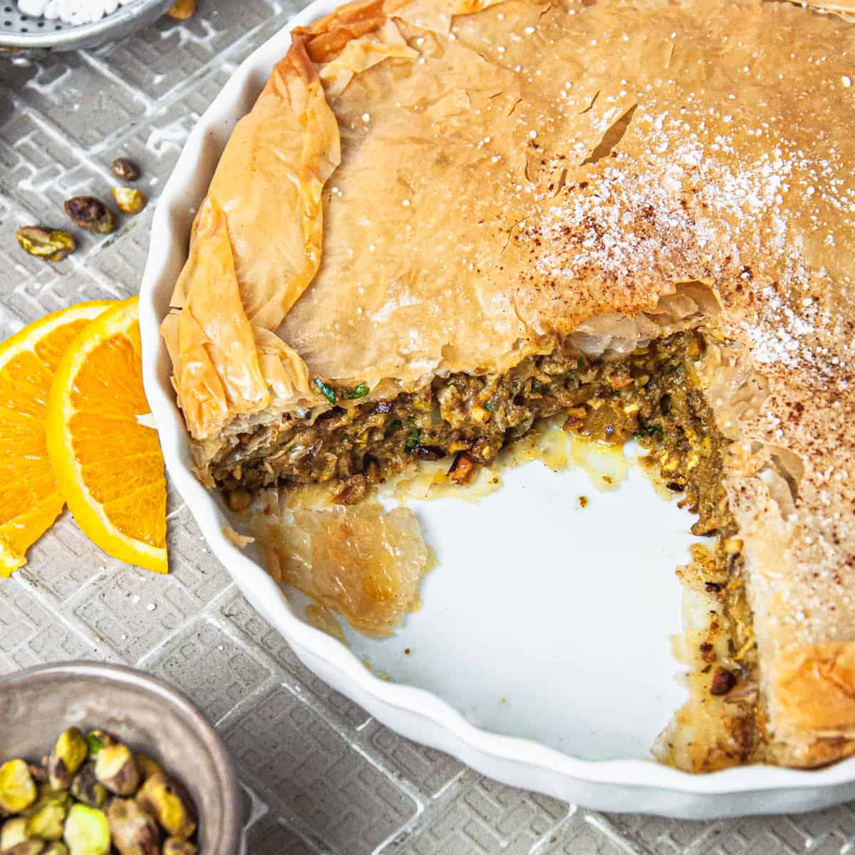 A rather unusual Moroccan Chicken Pie that is both savoury and sweet. Traditionally