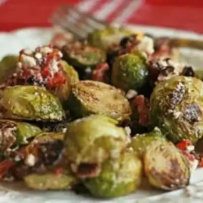 Baked Feta And Bacon Brussels Sprouts