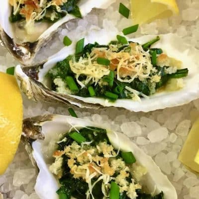 Baked Oysters And Spinach With Walnut Sauce