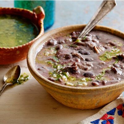 Black Bean Soup With Marinated Rice