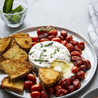 Brie With Roasted Peppers And Basil