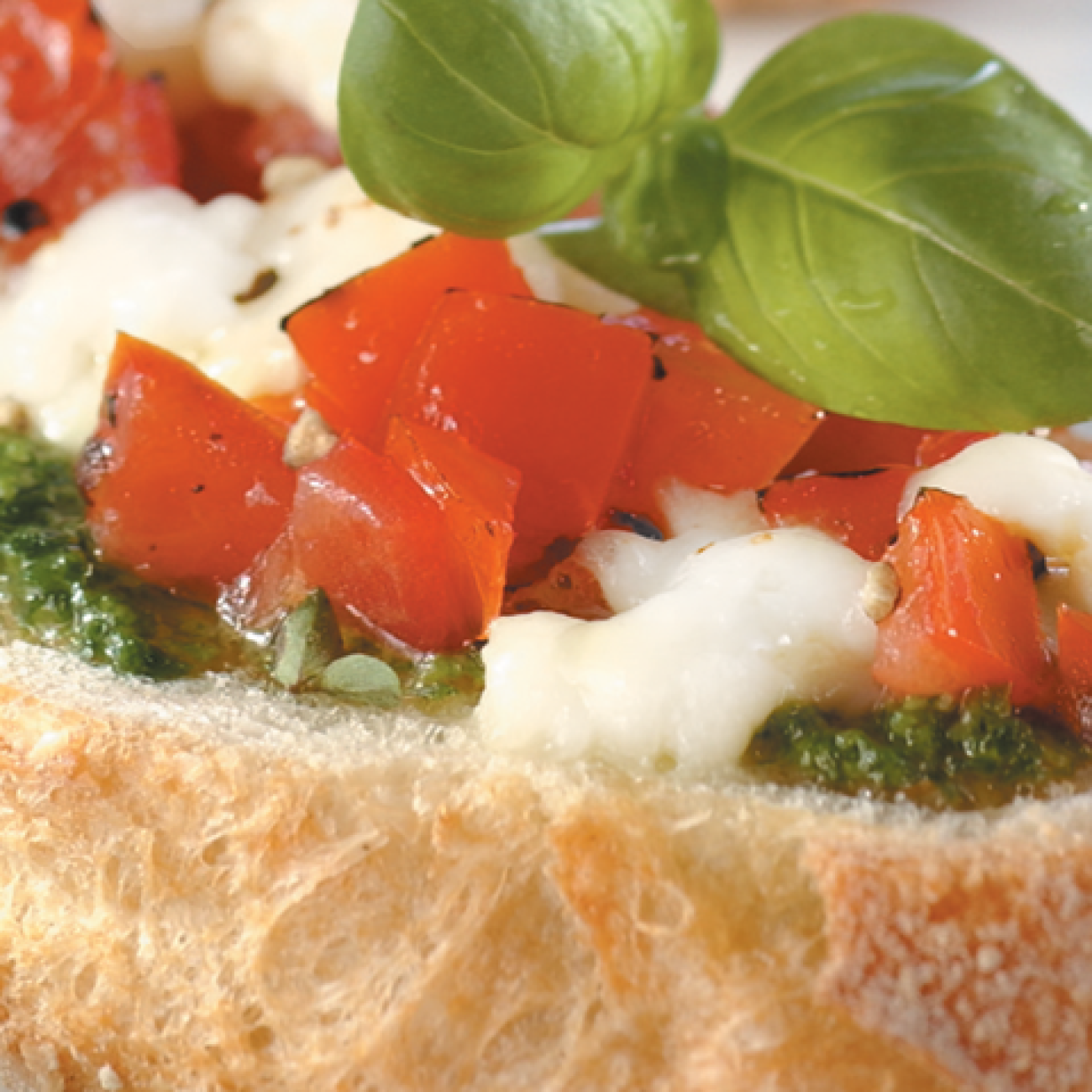 Bruschetta With Pesto, Mozzarella And