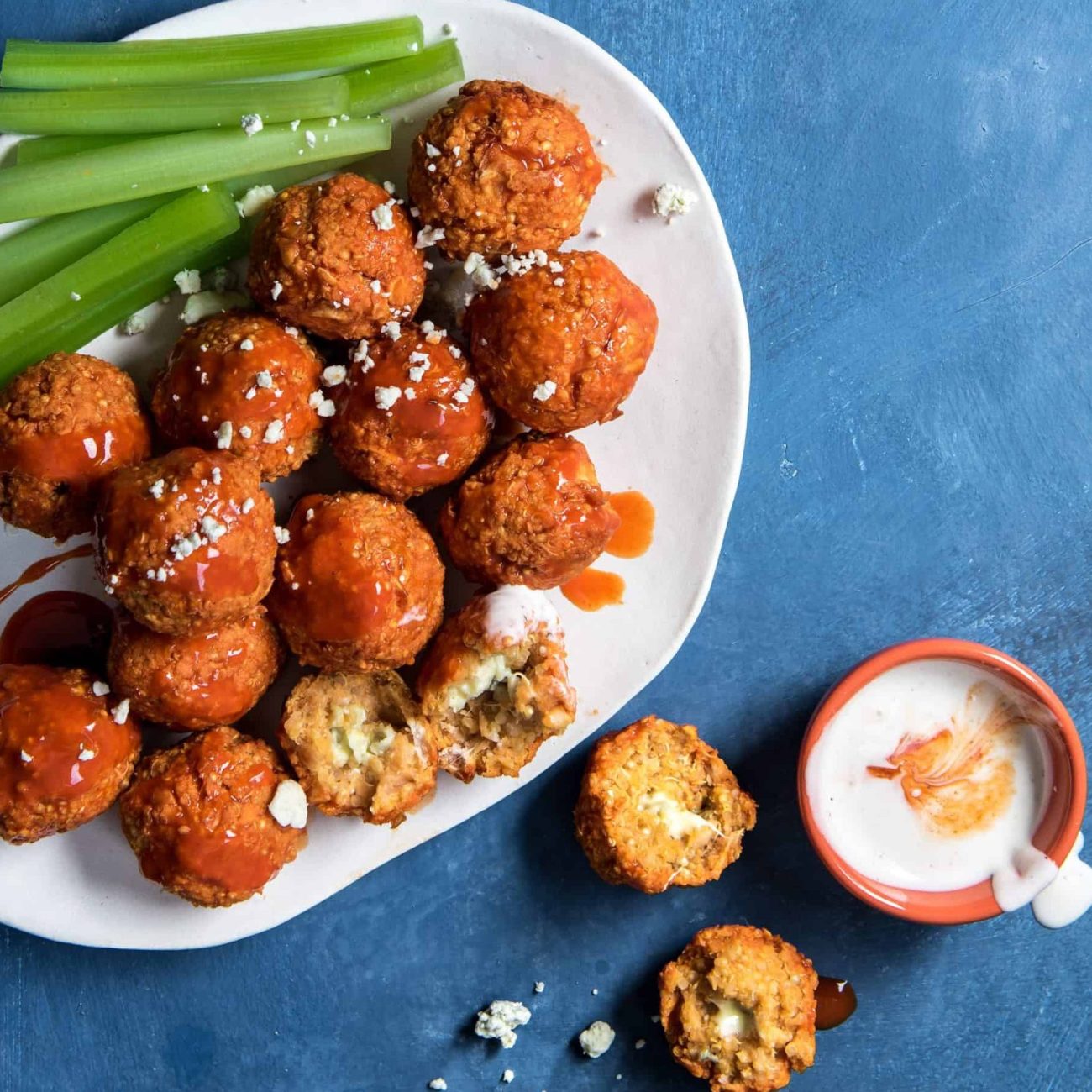 Buffalo Chicken Quinoa Bites With Blue Cheese