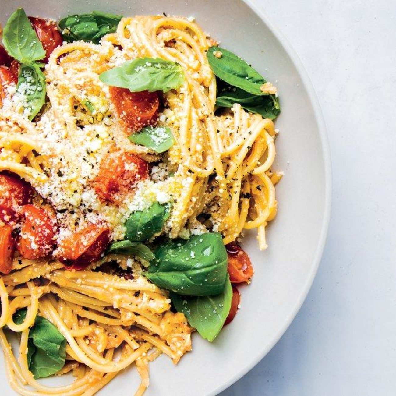 Cherry Tomato Pasta with Homemade Walnut Pesto