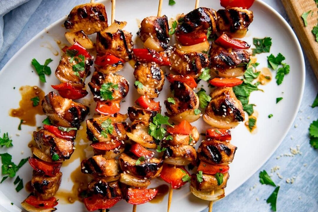 Chicken Sesame Kabobs With Salad