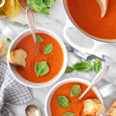 Chilled Tomato, Roasted Garlic And Basil Soup
