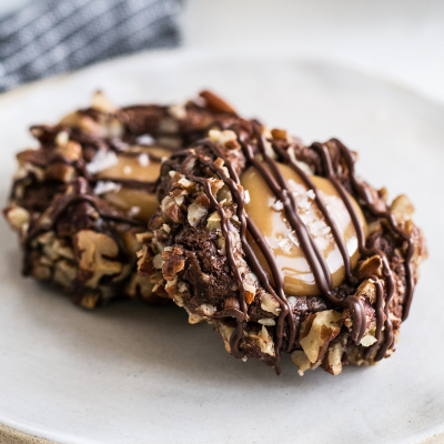 Chocolate Caramel Turtle Thumbprint Cookies Recipe