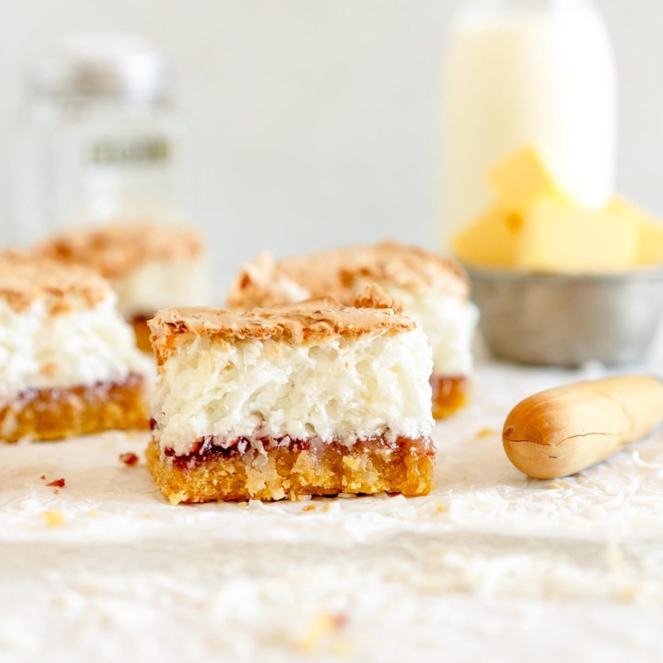 Coconut Meringue Jam Slices