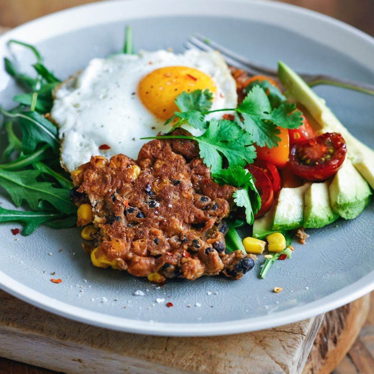 Corn Fritters With Black Bean Salad