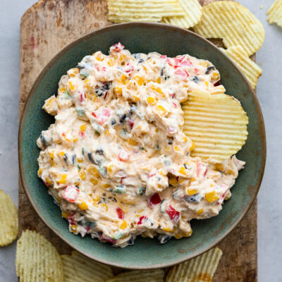 Creamy Sour Cream Dip With Onion, Olive, And Bacon Bits