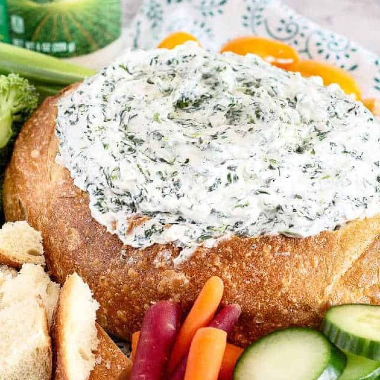 Creamy Spinach Dip in a Bread Bowl