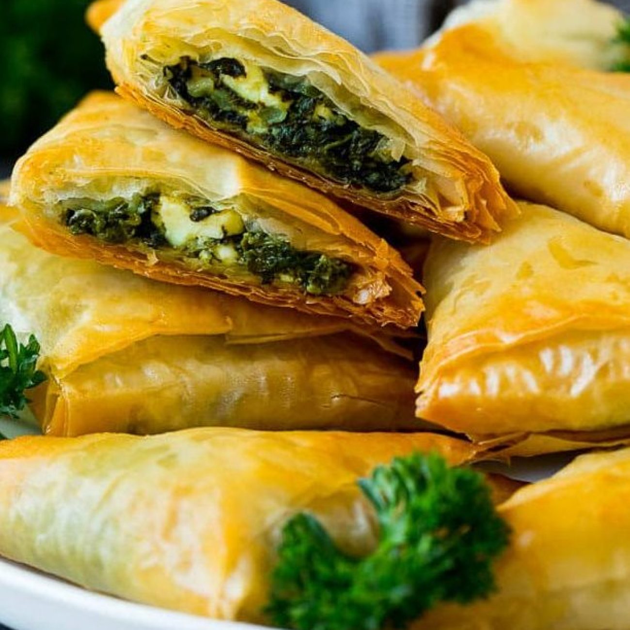 Crispy Spinach and Feta Phyllo Triangles (Spanakopita Bites)