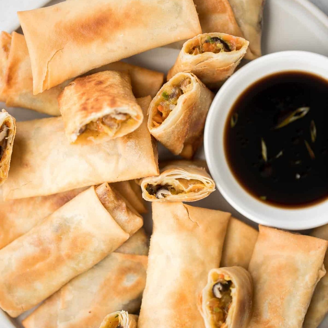 Crispy Spring Rolls with Savory Soy-Ginger Sauce