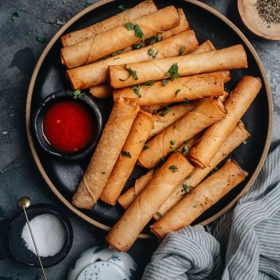 Crispy Spring Rolls With Sweet And Spicy Asian Chili Sauce