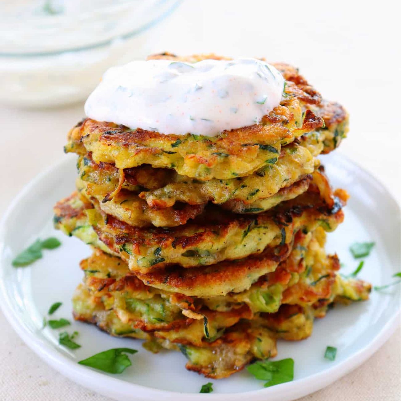 Crispy Zucchini Fritters with Creamy Sour Cream Dip