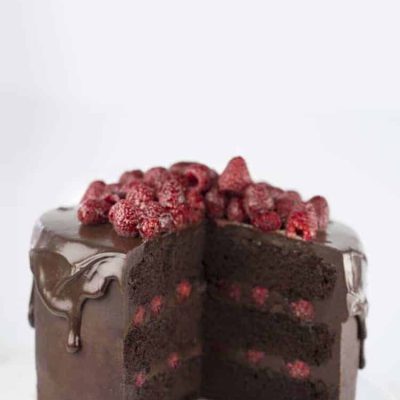 Dark Chocolate Cake With A Raspberry