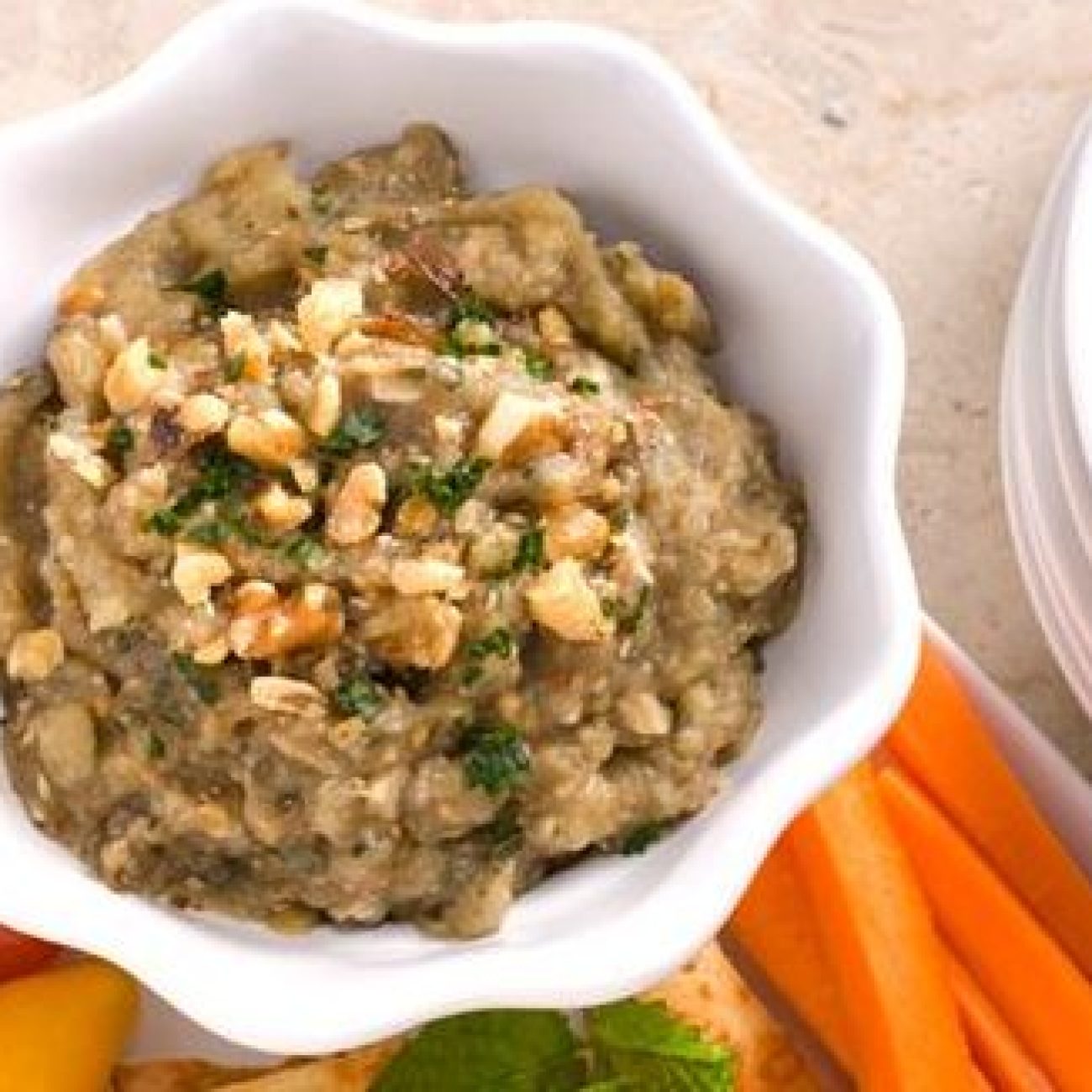 Eggplant & Walnut Dip With Pita Triangles