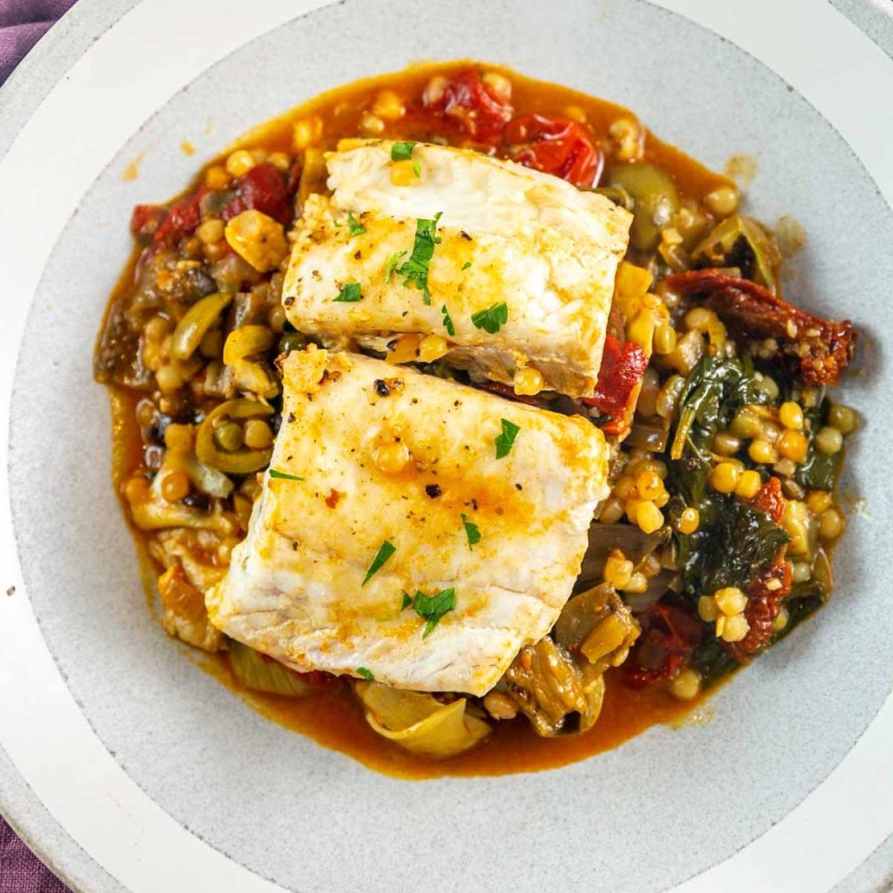 Fish Fillets With Harissa And Olives