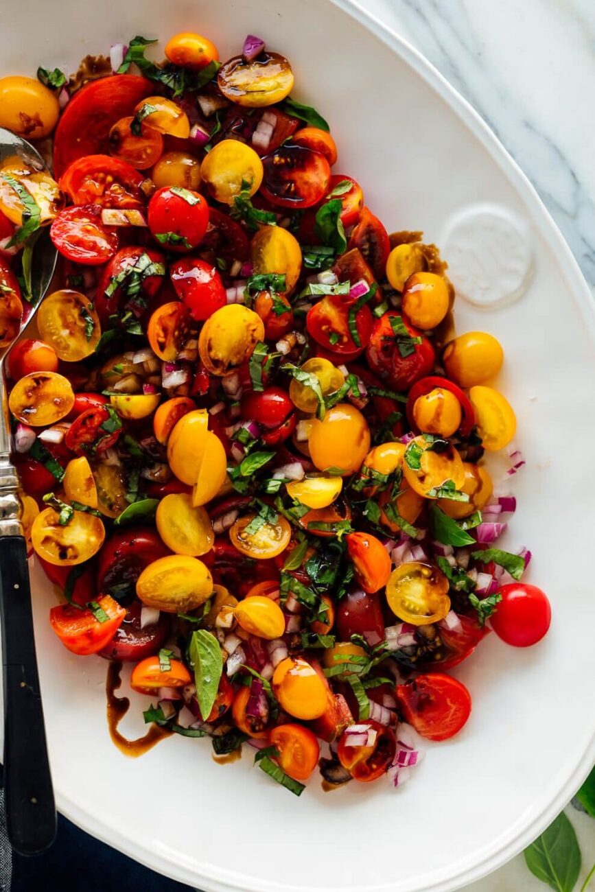 Fresh Basil and Tomato Salad with Aged Balsamic Drizzle