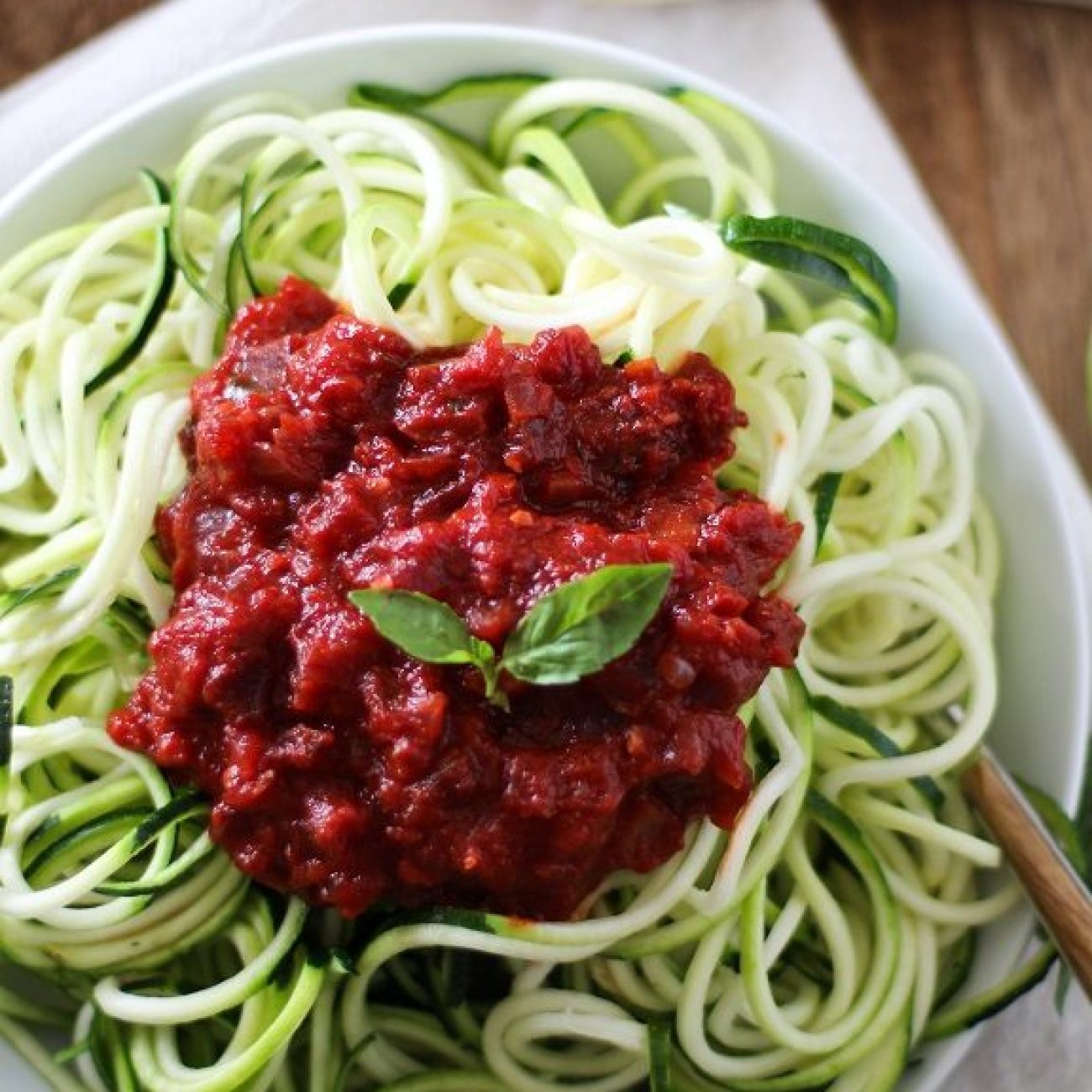 Fresh Zucchini Noodle Pasta with Homemade Tomato Sauce