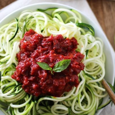 Fresh Zucchini Noodle Pasta With Homemade Tomato Sauce